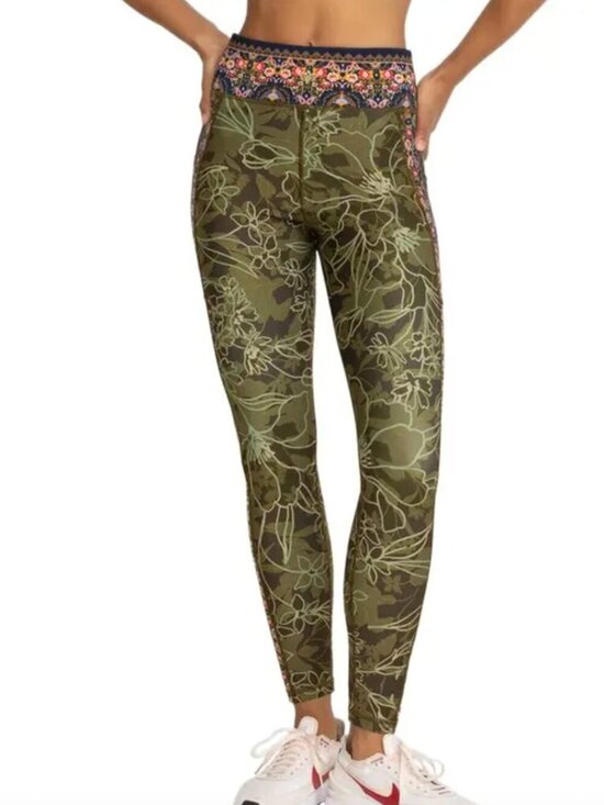 Johnny Was Pants - Johnny Was Hirz Camo Floral High Waist Ribbed Waistband Legging Activewear sz S